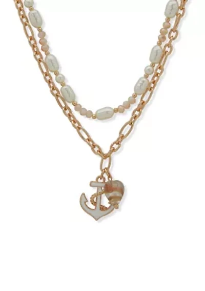 Gold Tone  White Sealife Pendant Necklace
