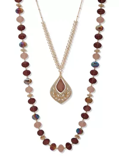 Gold Tone Burgundy 2 in 1 Multirow Necklace
