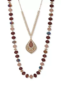 Gold Tone Burgundy 2 in 1 Multirow Necklace