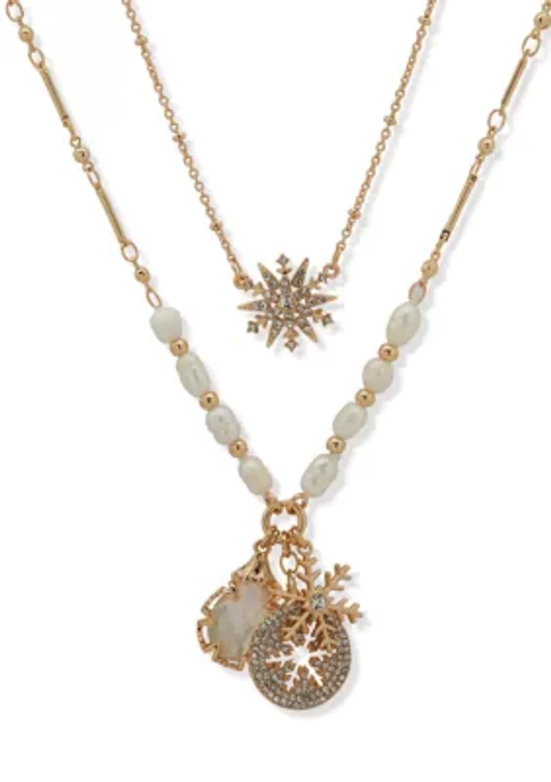 Crystal Beaded Snowflake Pendant Necklace