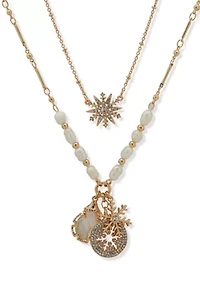 Crystal Beaded Snowflake Pendant Necklace