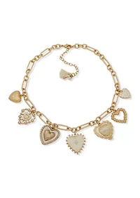  Heart Charm Frontal Necklace