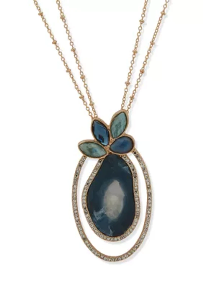  Long Blue Stone Pendant Necklace