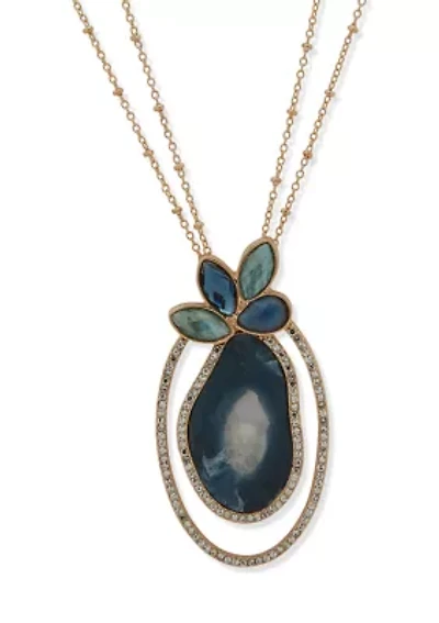  Long Blue Stone Pendant Necklace