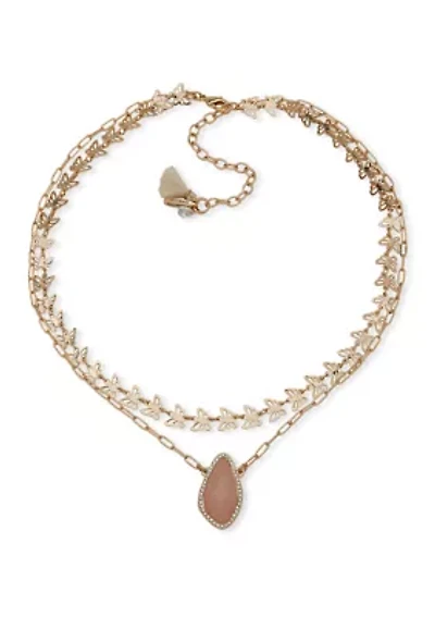 Multi Row Butterfly Stone Pendant Necklace