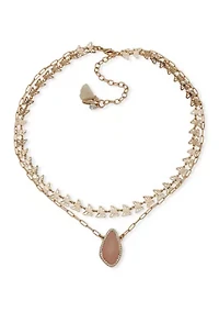 Multi Row Butterfly Stone Pendant Necklace