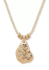 Gold Tone Crystal Oyster Shell Pendant Rope Necklace 