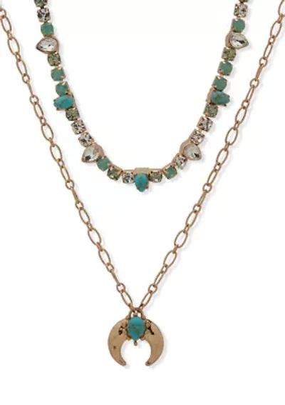  Blue Multi Row Pendant Stone Collar Necklace