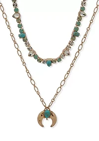  Blue Multi Row Pendant Stone Collar Necklace