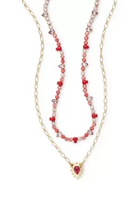 Coral Beaded Multi Row Pendant Necklace