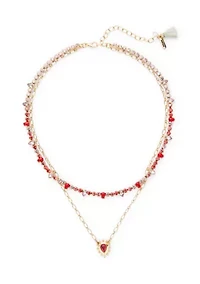Coral Beaded Multi Row Pendant Necklace