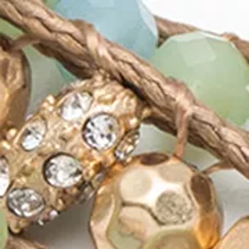 Green Glass Beads and Gold Tone Beads Wrap Bracelet