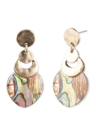 Gold Tone Abalone Post Drop Earrings