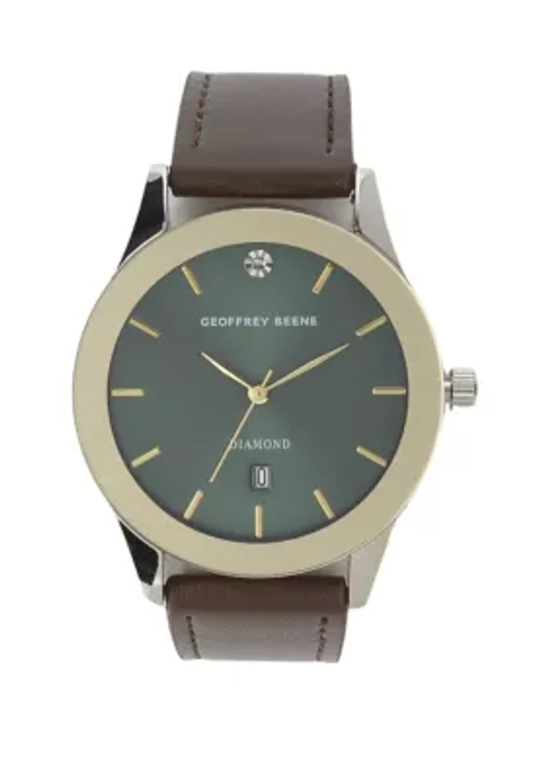 Silver Tone Brown Leather Green 40 Millimeter Case Watch
