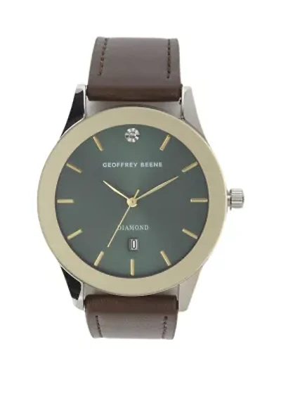 Silver Tone Brown Leather Green 40 Millimeter Case Watch