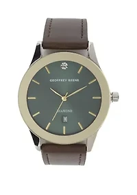 Silver Tone Brown Leather Green 40 Millimeter Case Watch