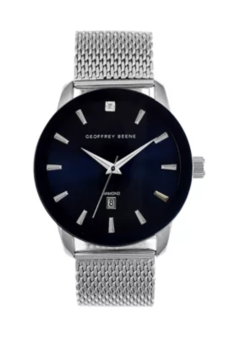 Metalized Blue Bezel Diamond Accent Mesh Watch
