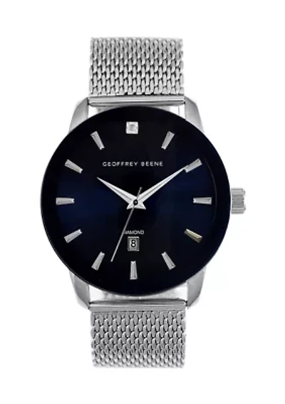 Metalized Blue Bezel Diamond Accent Mesh Watch