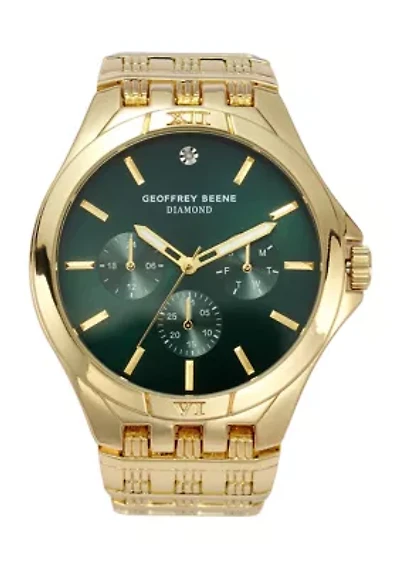 Gold Tone Green Dial Diamond Watch