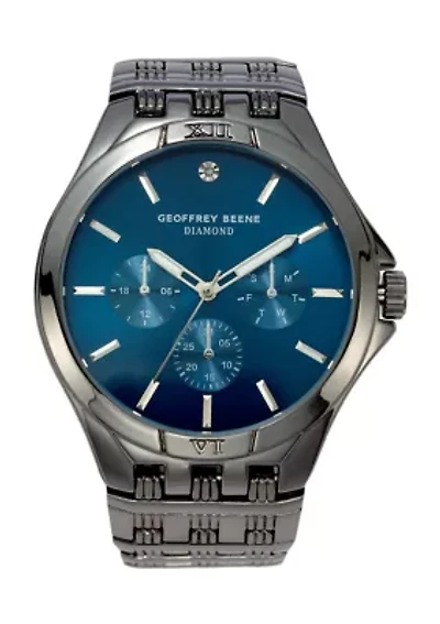Gunmetal Blue Dial Genuine Diamond Watch