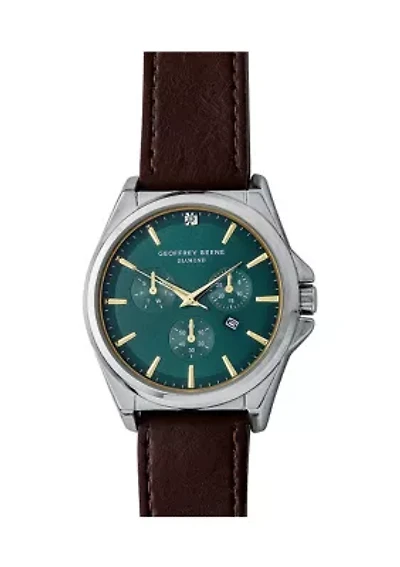 Silver Tone Black Leather Band Watch