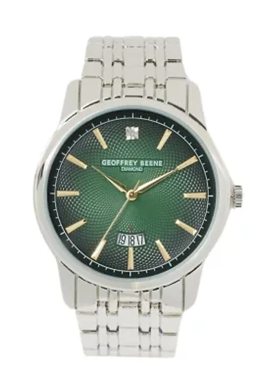 Silver Tone Green Dial Diamond Date Watch
