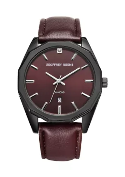 43 Millimeter Gunmetal Tone Genuine Diamond Dial Maroon Strap Watch