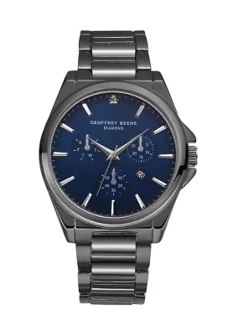 Gunmetal Tone Genuine Diamond Blue Dial Bracelet Watch