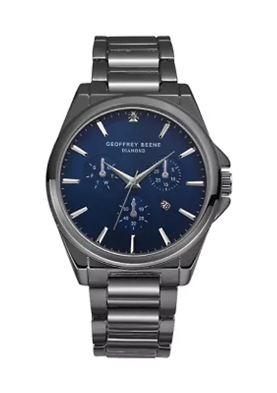 Gunmetal Tone Genuine Diamond Blue Dial Bracelet Watch