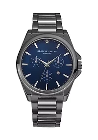 Gunmetal Tone Genuine Diamond Blue Dial Bracelet Watch