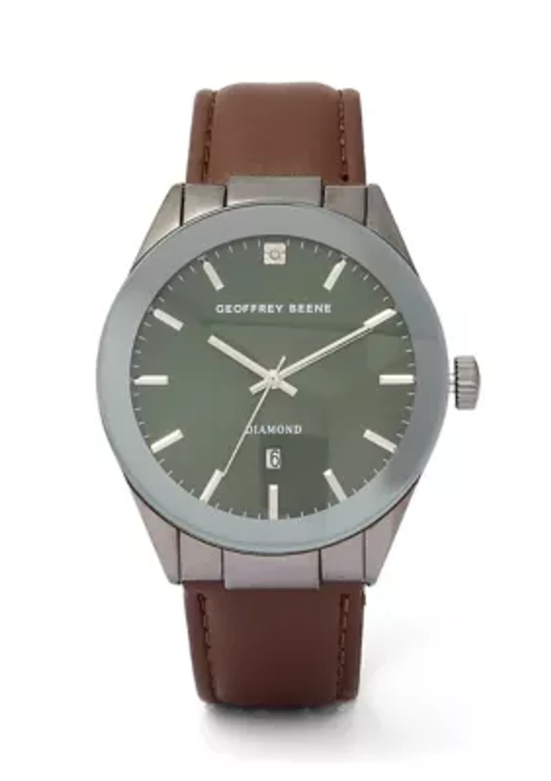 Gunmetal Brown Leather Green Face Watch