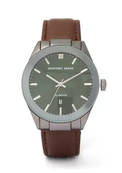 Gunmetal Brown Leather Green Face Watch