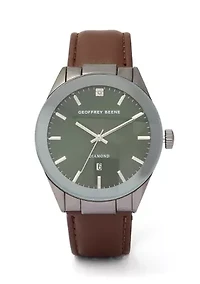 Gunmetal Brown Leather Green Face Watch