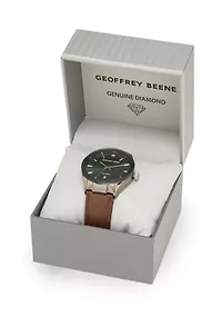Gunmetal Brown Leather Green Face Watch