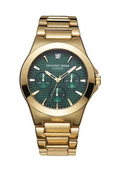 Gold Tone Green Dial Genuine Diamond Bracelet Watch