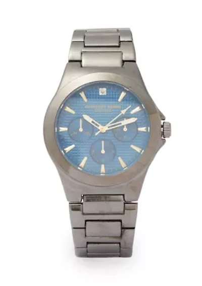 Gunmetal Tone Textured Blue Dial Watch