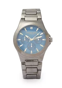 Gunmetal Tone Textured Blue Dial Watch
