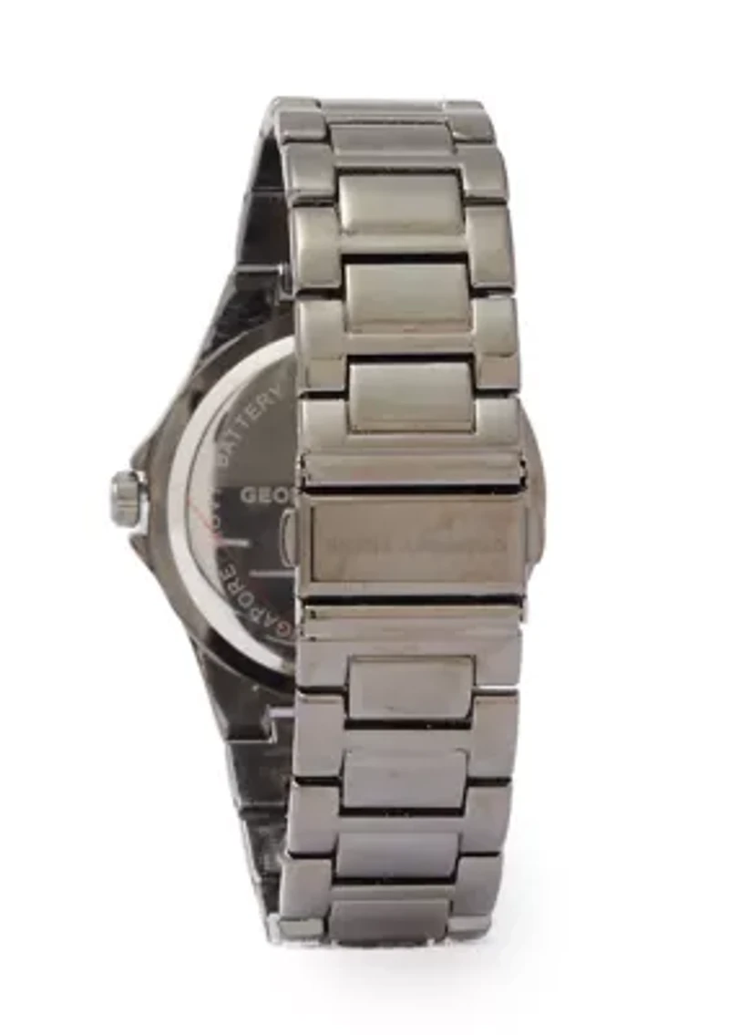 Gunmetal Tone Textured Blue Dial Watch