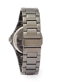 Gunmetal Tone Textured Blue Dial Watch