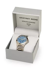 Gunmetal Tone Textured Blue Dial Watch