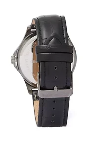 Gunmetal Black Leather Band Blue Face Watch