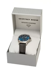 Gunmetal Black Leather Band Blue Face Watch