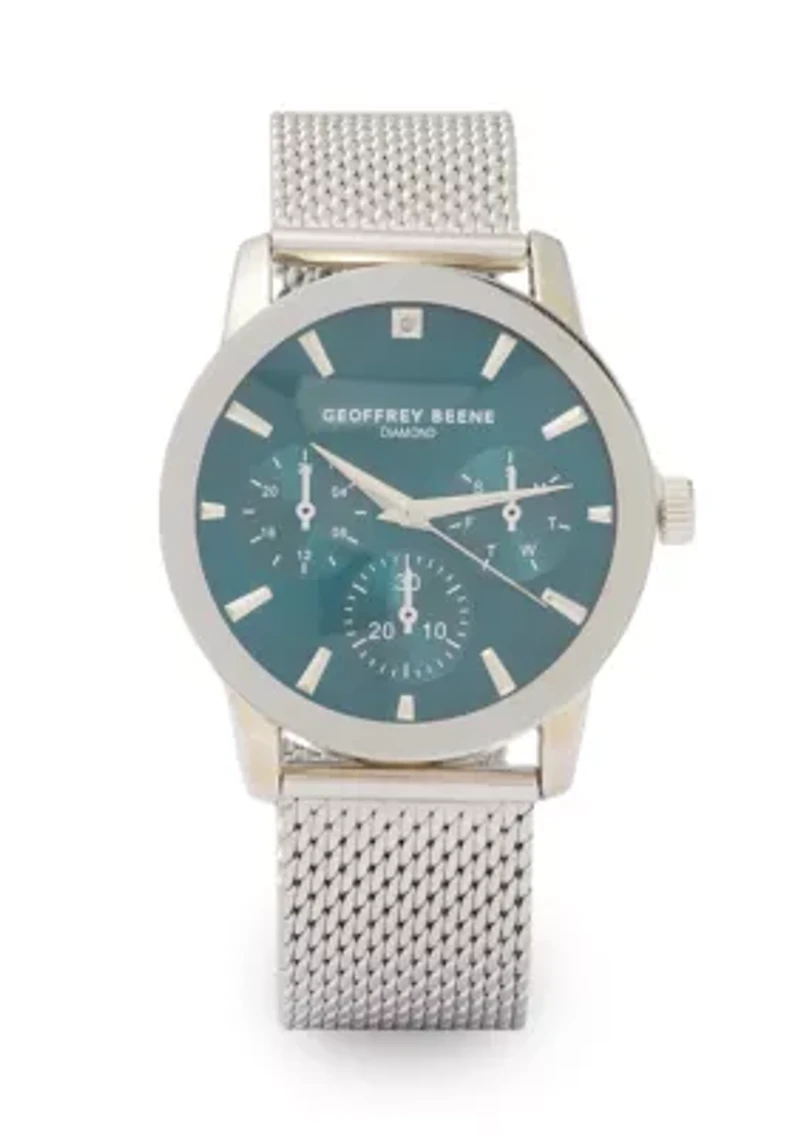 Chrome Mesh Band Teal Face Watch