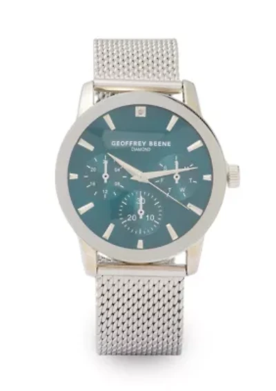 Chrome Mesh Band Teal Face Watch