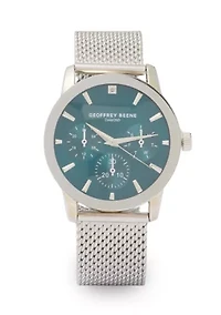 Chrome Mesh Band Teal Face Watch