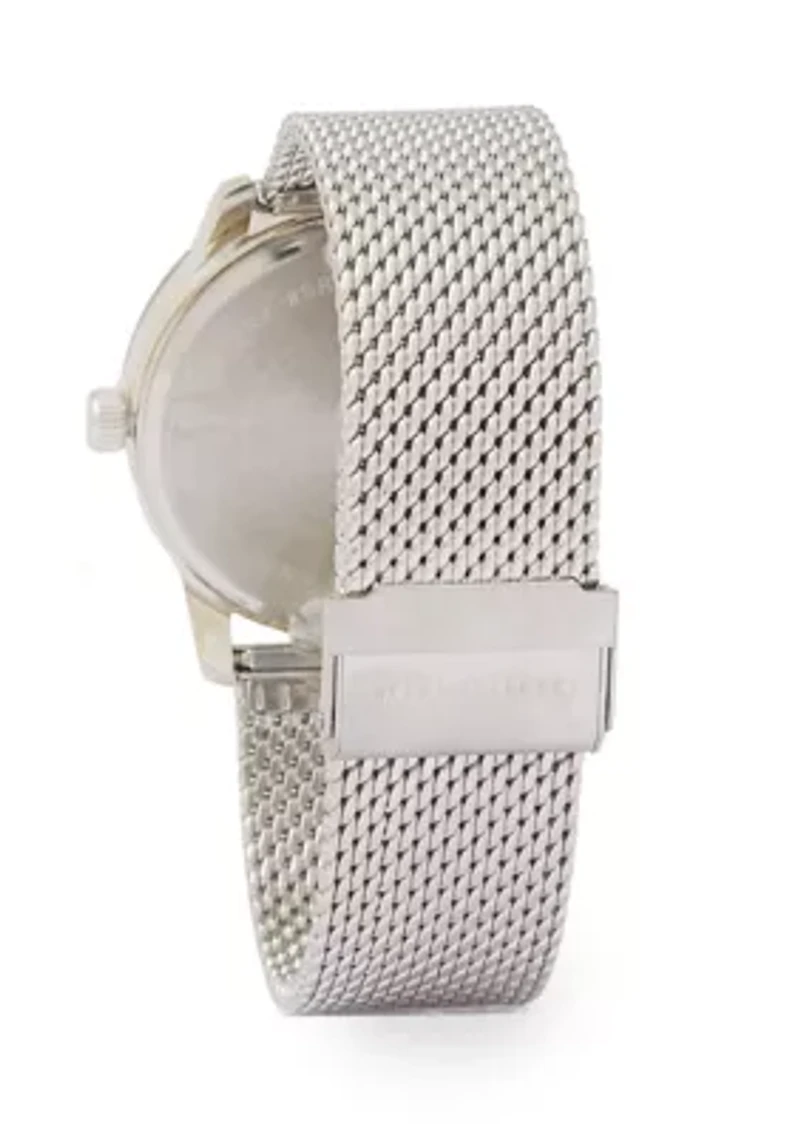 Chrome Mesh Band Teal Face Watch