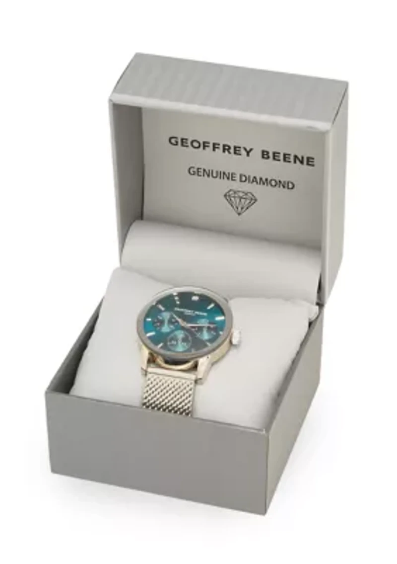 Chrome Mesh Band Teal Face Watch