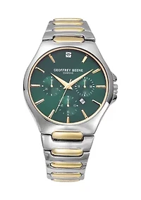 Two Tone Gold Genuine Diamond Green Dial Bracelet Watch