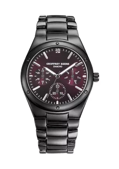 Mens Burgundy Black Metal Watch