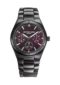 Mens Burgundy Black Metal Watch